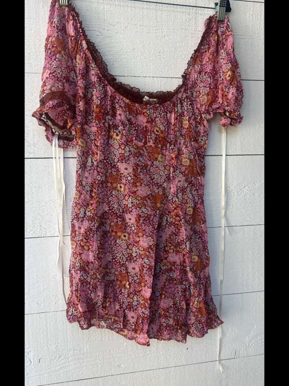 Urban Outfitters Pink Floral Smocked Mini Dress Cottagecore Puff Sleeve M #501